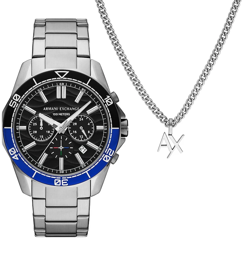Armani Exchange Men's Spencer Quartz Chronograph Stainless Steel Bracelet Watch and Bracelet Set