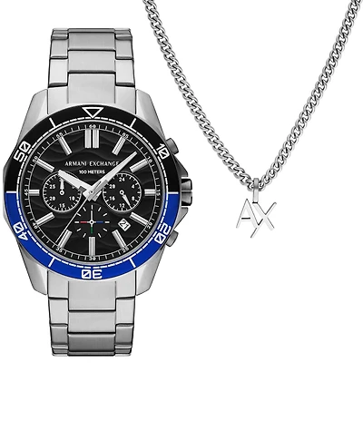 Armani Exchange Men's Spencer Quartz Chronograph Stainless Steel Bracelet Watch and Bracelet Set