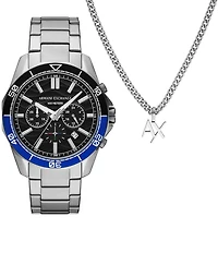 Armani Exchange Men's Spencer Quartz Chronograph Stainless Steel Bracelet Watch and Bracelet Set