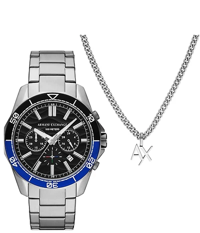 Armani Exchange Men's Spencer Quartz Chronograph Stainless Steel Bracelet Watch Gift Set