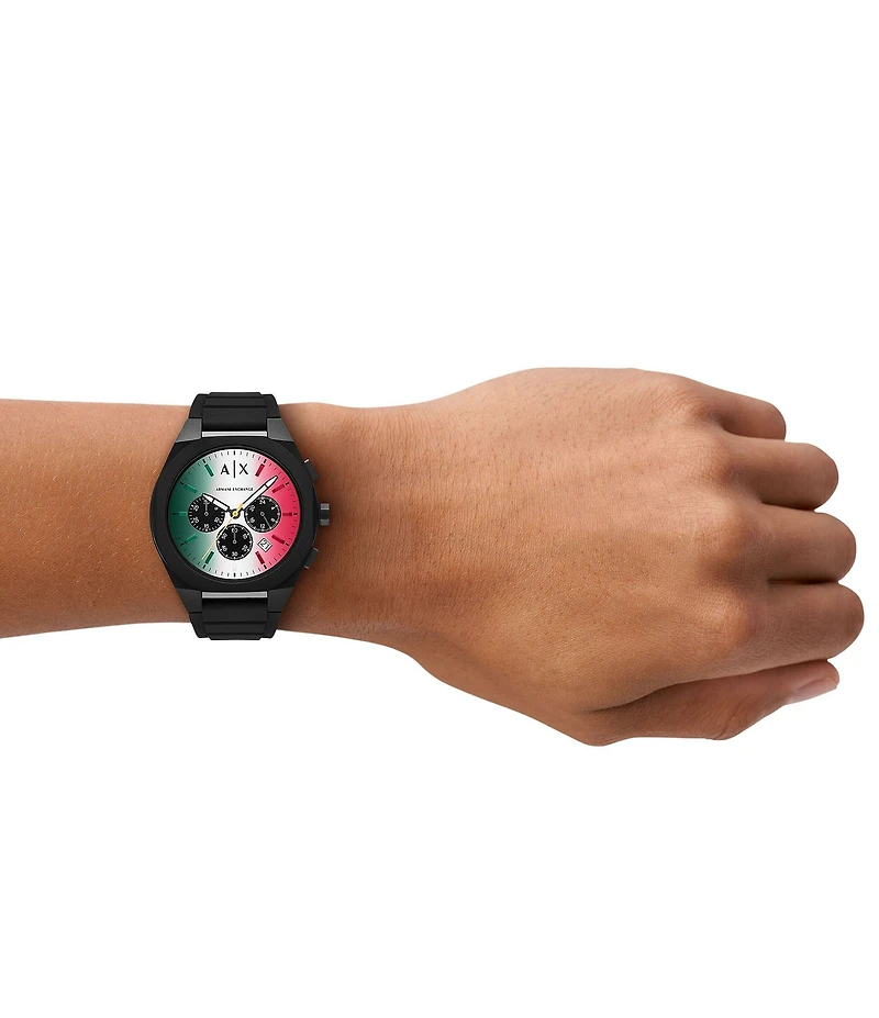 Armani Exchange Men's Sync Rd. Quartz Chronograph Black Silicone Strap Watch