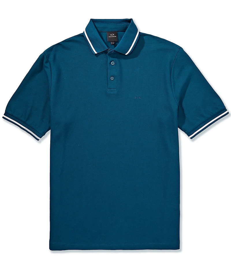 Armani Exchange Mercerized Cotton Tipped Short Sleeve Polo Shirt