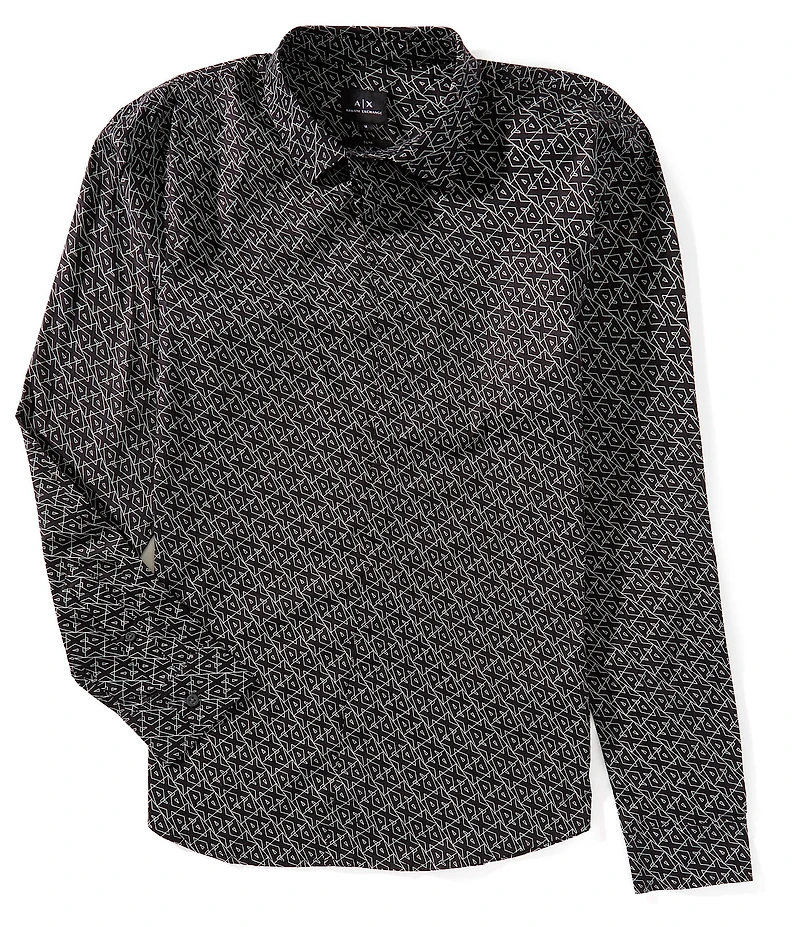 Armani Exchange Micro AX Logo Stretch Poplin Long Sleeve Woven Shirt