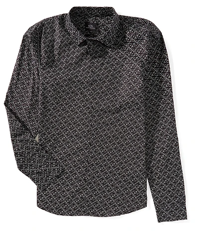 Armani Exchange Micro AX Logo Stretch Poplin Long Sleeve Woven Shirt