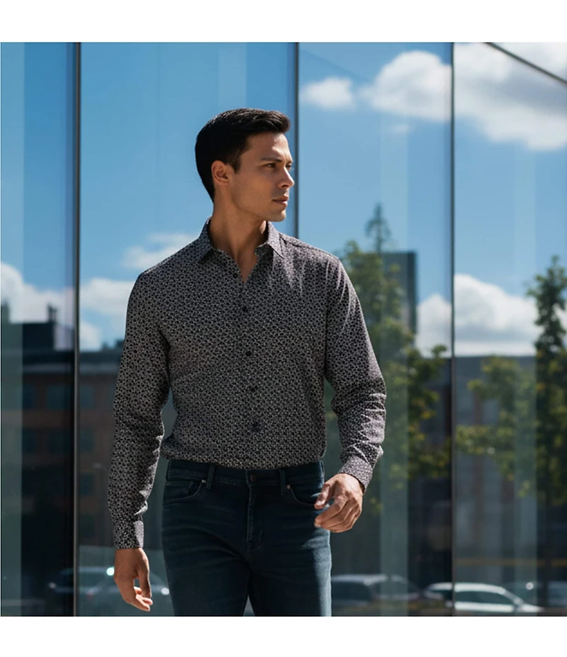 Armani Exchange Micro AX Logo Stretch Poplin Long Sleeve Woven Shirt