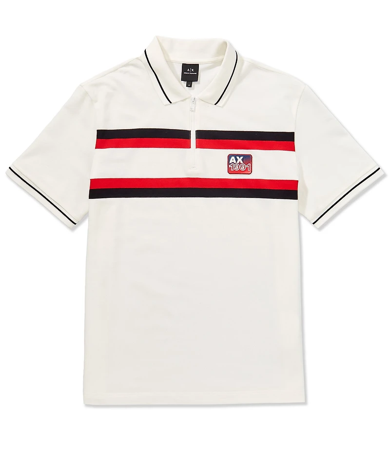 Armani Exchange Pique Chest Tape Quarter-Zip Short Sleeve Polo Shirt