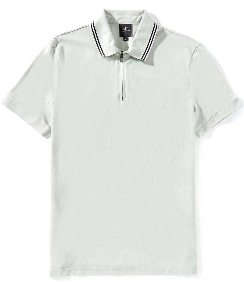 Armani Exchange Slim Fit Cotton Pique Quarter-Zip Short Sleeve Polo Shirt