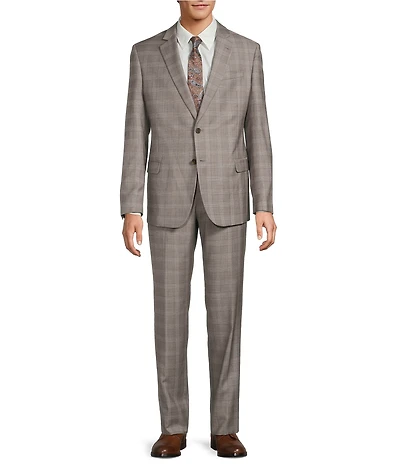 Armani Exchange Slim Fit Flat Front Plaid Wool 2-Piece Suit