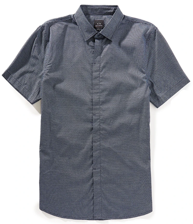 Armani Exchange Slim Fit Printed Stretch Short Sleeve Woven Shirt