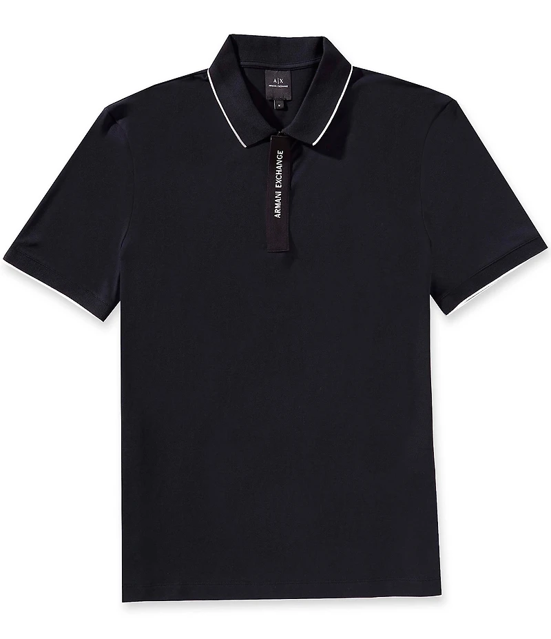 Armani Exchange Slim Fit Zipper Logo Short Sleeve Polo Shirt