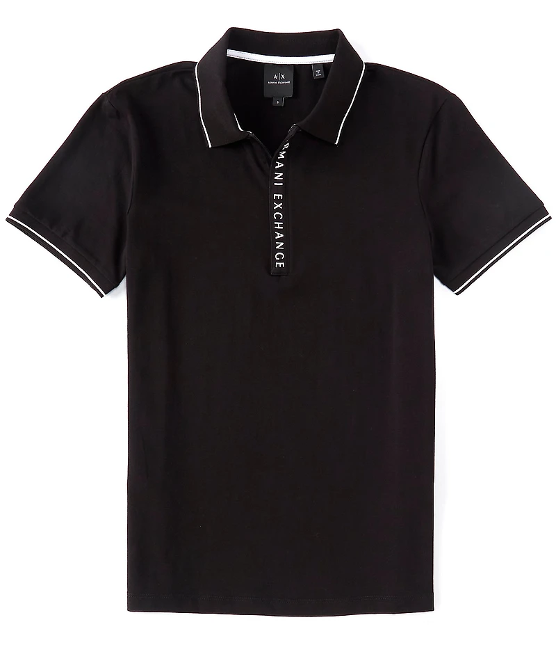 Armani Exchange Slim Fit Covered Logo Zipper Short Sleeve Polo Shirt