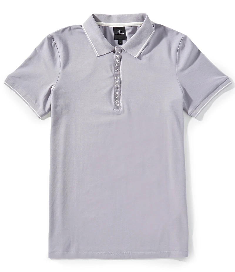 Armani Exchange Slim Fit Covered Logo Zipper Short Sleeve Polo Shirt