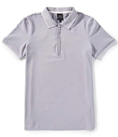Armani Exchange Slim Fit Covered Logo Zipper Short Sleeve Polo Shirt