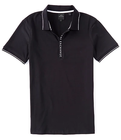 Armani Exchange Slim Fit Covered Logo Zipper Short Sleeve Polo Shirt