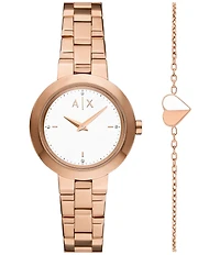 Armani Exchange Women's Jackie Rd. Two Hand Rose Gold Tone Stainless Steel Bracelet Watch Gift Set