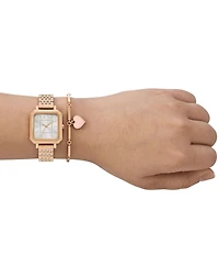 Armani Exchange Women's Leila Three Hand Rose Gold Tone Stainless Steel Heart Bracelet Watch Set