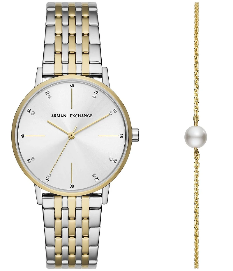 Armani Exchange Women's Lola Rd. Three Hand Two Tone Stainless Steel Bracelet Watch Set