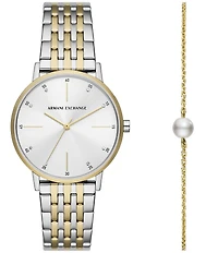 Armani Exchange Women's Lola Rd. Three Hand Two Tone Stainless Steel Bracelet Watch Set