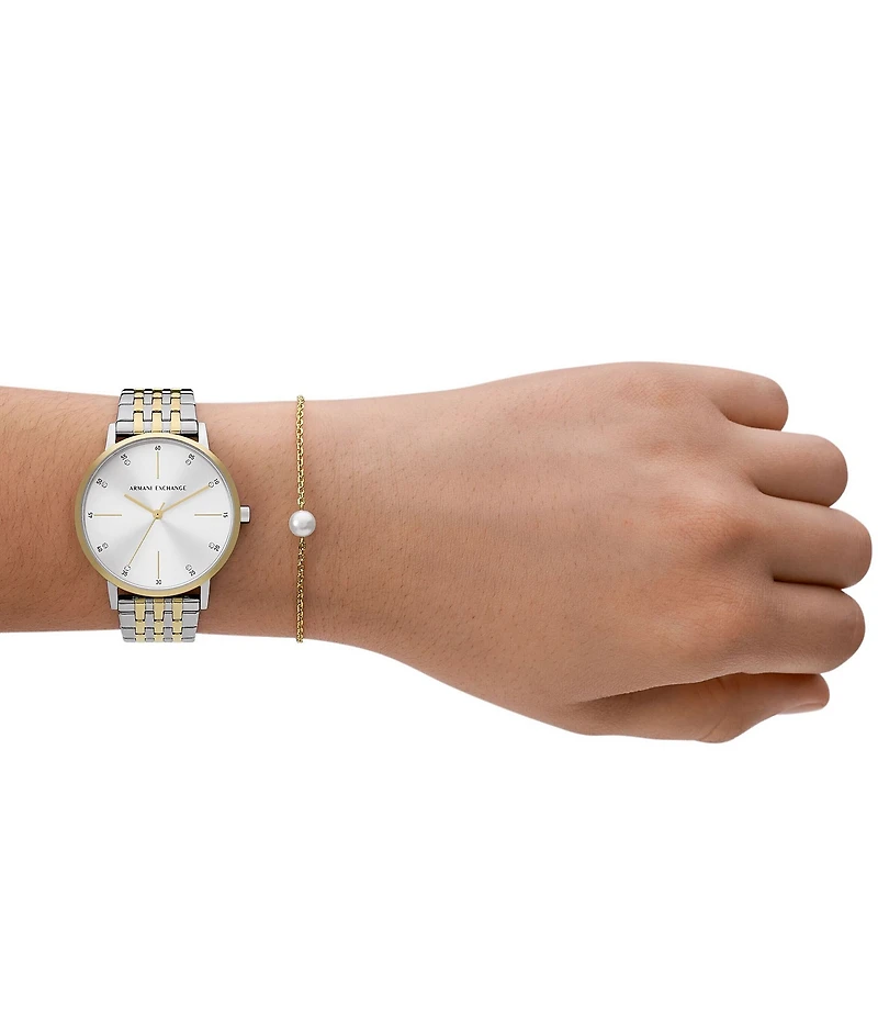 Armani Exchange Women's Lola Rd. Three Hand Two Tone Stainless Steel Bracelet Watch Set