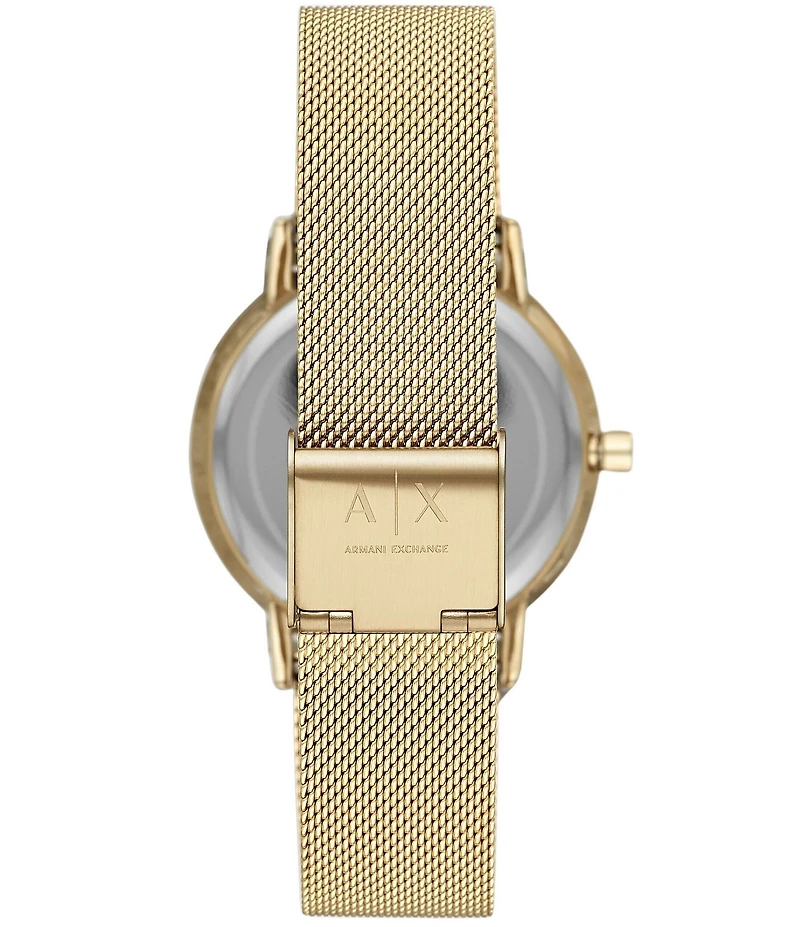 Armani Exchange Women's Three-Hand Gold Tone Stainless Steel Mesh Bracelet Watch