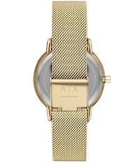 Armani Exchange Women's Three-Hand Gold Tone Stainless Steel Mesh Bracelet Watch