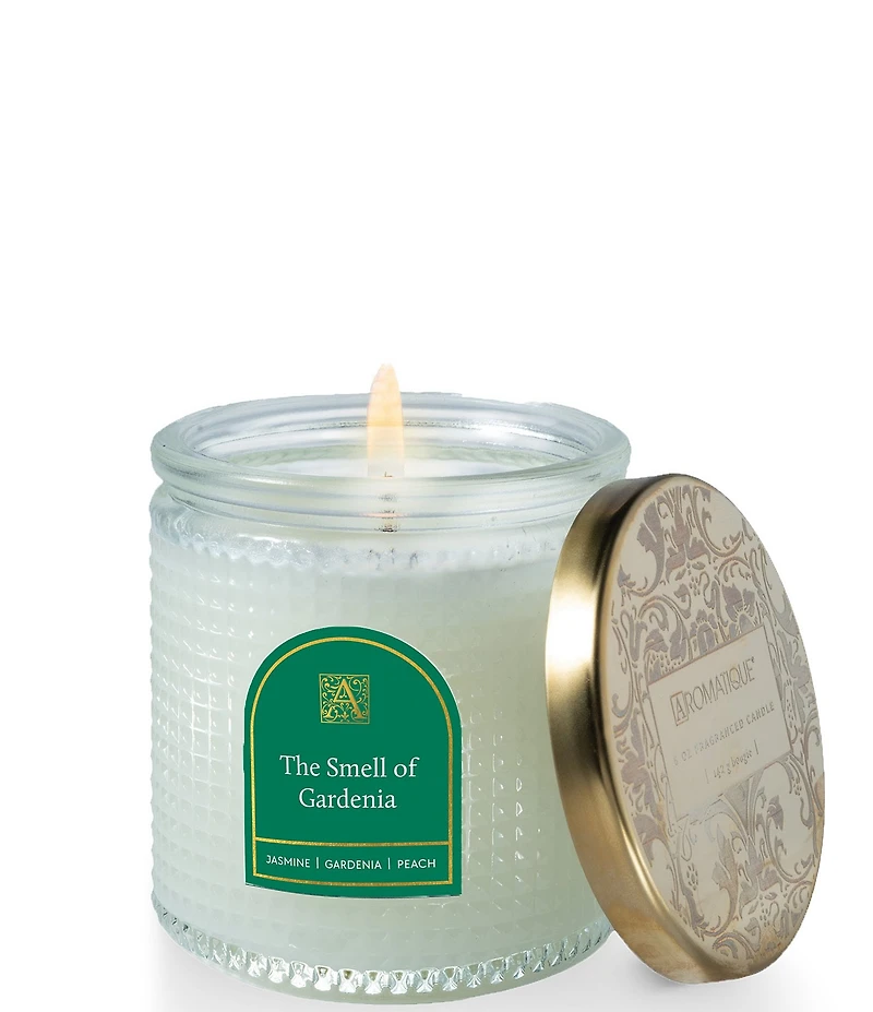 Aromatique The Smell of Gardenia Textured Glass Candle with Lid, 6 oz.