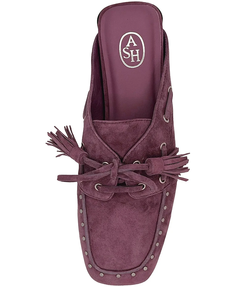 ASH Bavaria Studded Suede Tassel Tie Mules