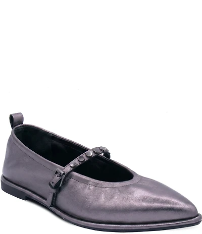 ASH Bella Crinkle Metallic Leather Studded Mary Jane Flats