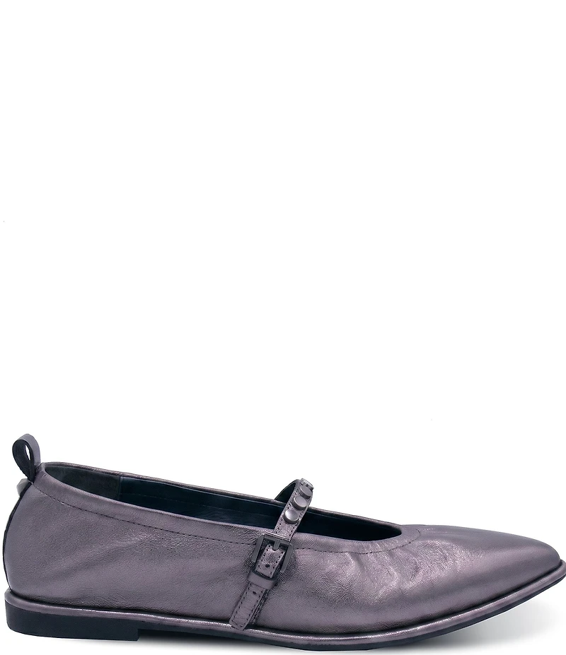 ASH Bella Crinkle Metallic Leather Studded Mary Jane Flats