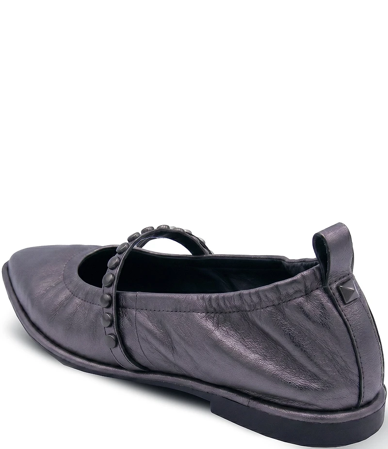 ASH Bella Crinkle Metallic Leather Studded Mary Jane Flats
