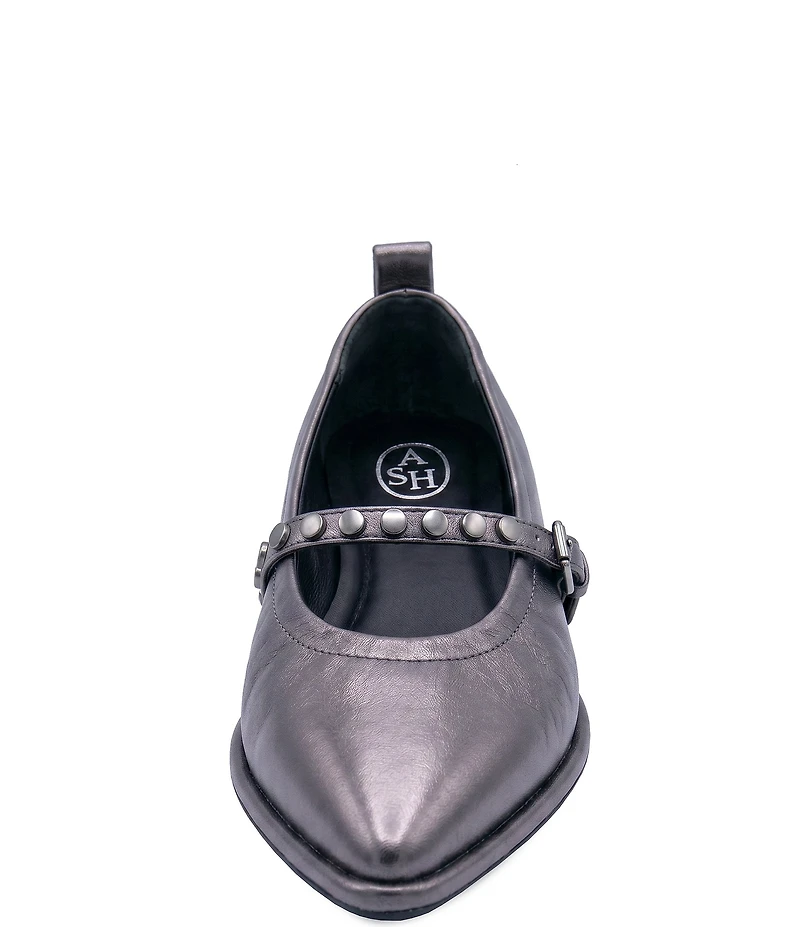 ASH Bella Crinkle Metallic Leather Studded Mary Jane Flats