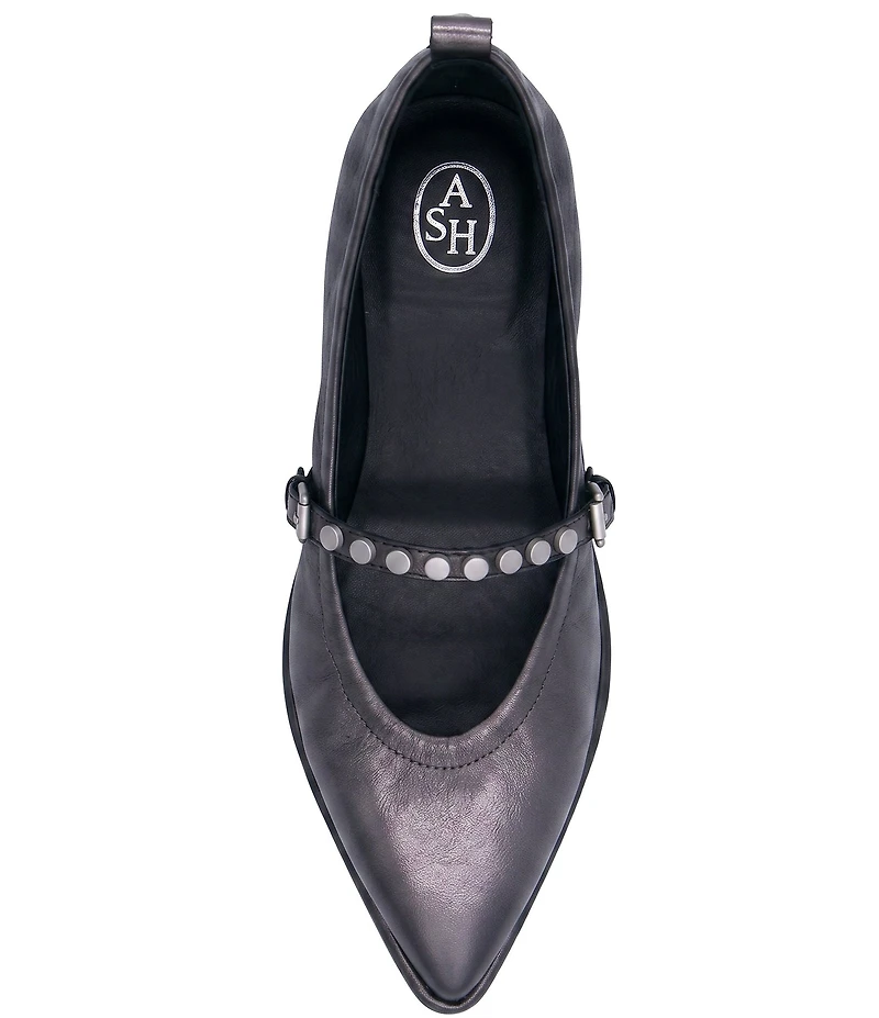 ASH Bella Crinkle Metallic Leather Studded Mary Jane Flats