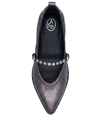 ASH Bella Crinkle Metallic Leather Studded Mary Jane Flats