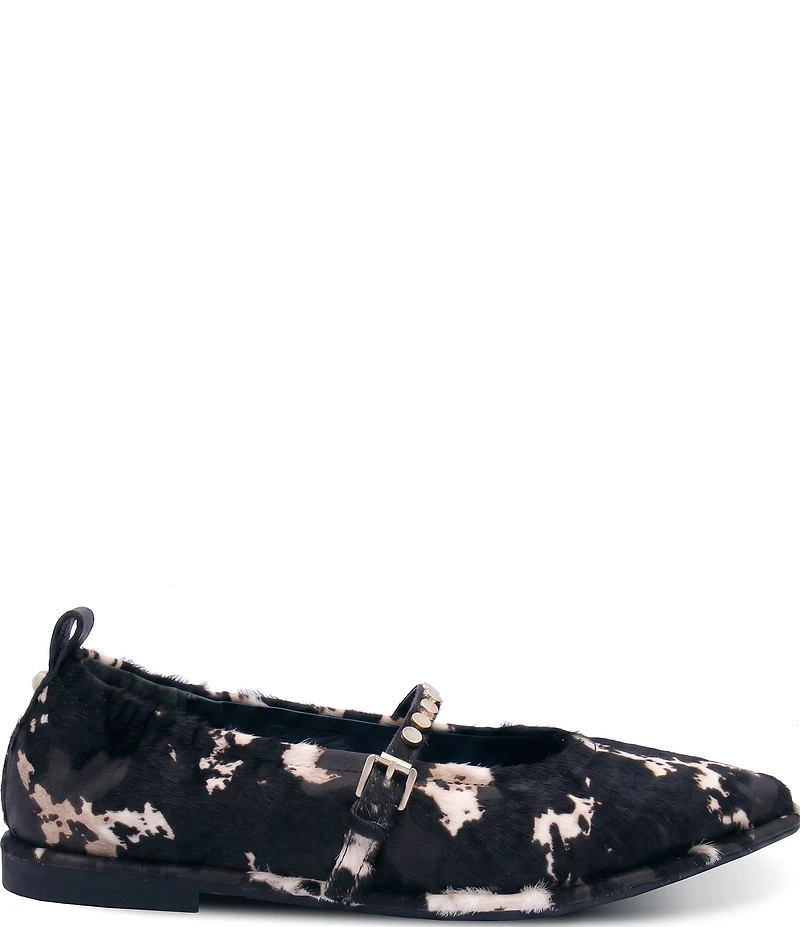 ASH Bella Pony Print Calf Hair Studded Mary Jane Flats