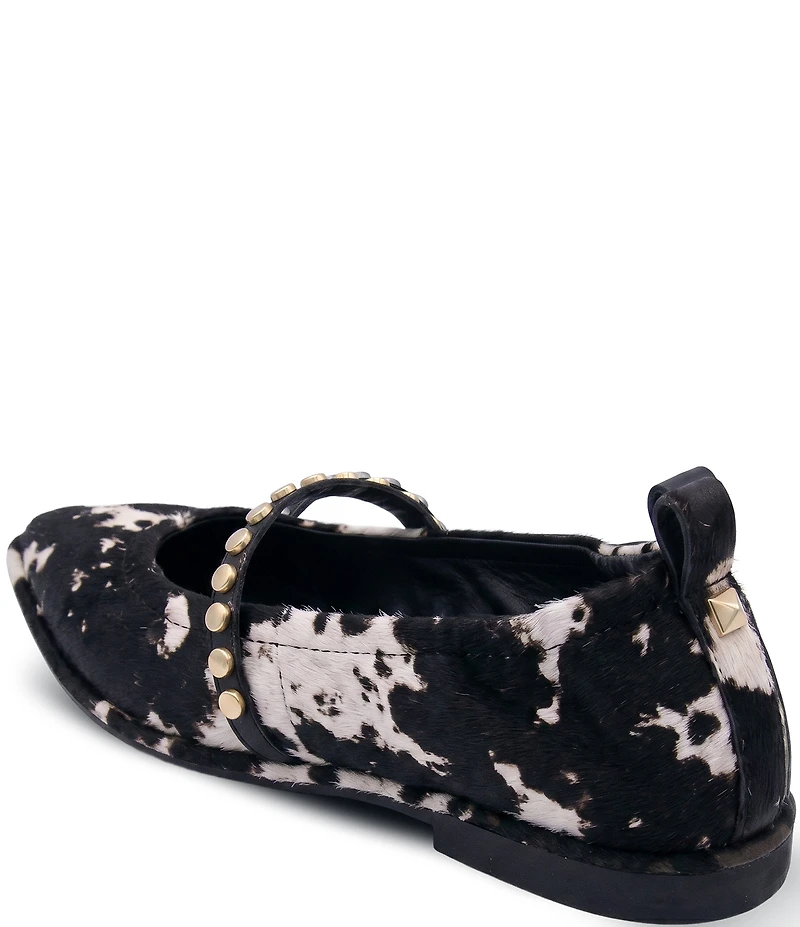ASH Bella Pony Print Calf Hair Studded Mary Jane Flats