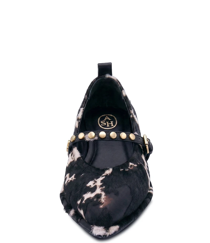 ASH Bella Pony Print Calf Hair Studded Mary Jane Flats
