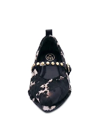 ASH Bella Pony Print Calf Hair Studded Mary Jane Flats