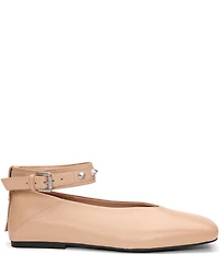 ASH Best Leather Studded Ankle Strap Square Toe Flats