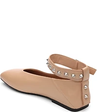 ASH Best Leather Studded Ankle Strap Square Toe Flats