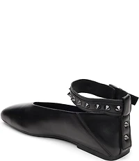 ASH Best Leather Studded Ankle Strap Square Toe Flats