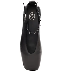 ASH Best Leather Studded Ankle Strap Square Toe Flats