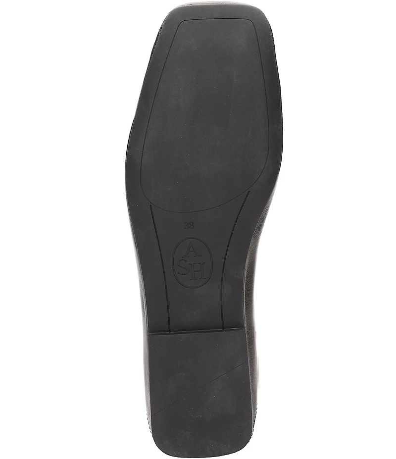 ASH Best Leather Studded Ankle Strap Square Toe Flats