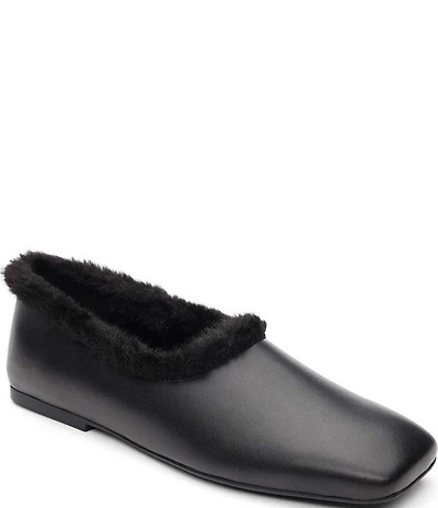 ASH Bianca Faux Fur Square Toe Ballet Flats