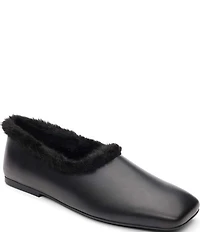 ASH Bianca Faux Fur Square Toe Ballet Flats