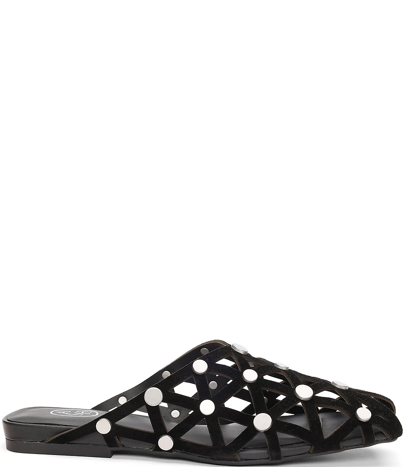 ASH Bone Suede Geo Cut Out Studded Mules