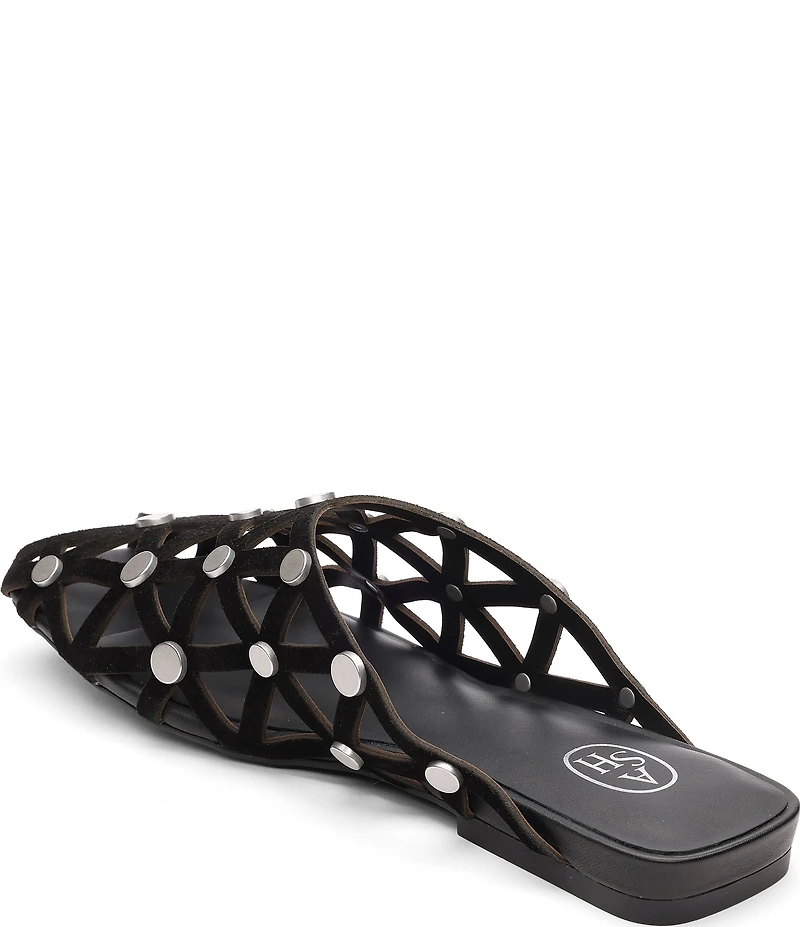 ASH Bone Suede Geo Cut Out Studded Mules