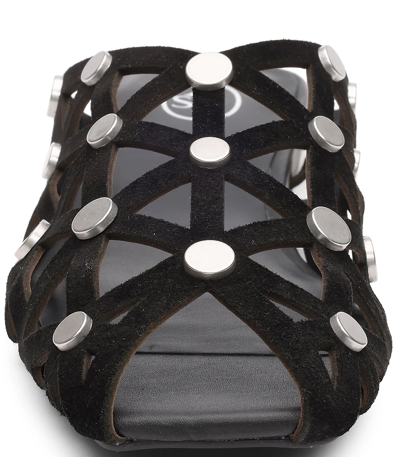 ASH Bone Suede Geo Cut Out Studded Mules