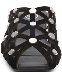 ASH Bone Suede Geo Cut Out Studded Mules