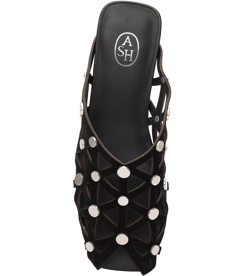 ASH Bone Suede Geo Cut Out Studded Mules