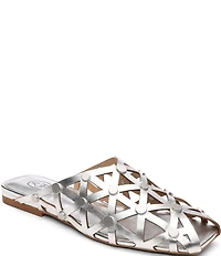 ASH Bone Metallic Leather Geo Cut Out Studded Mules